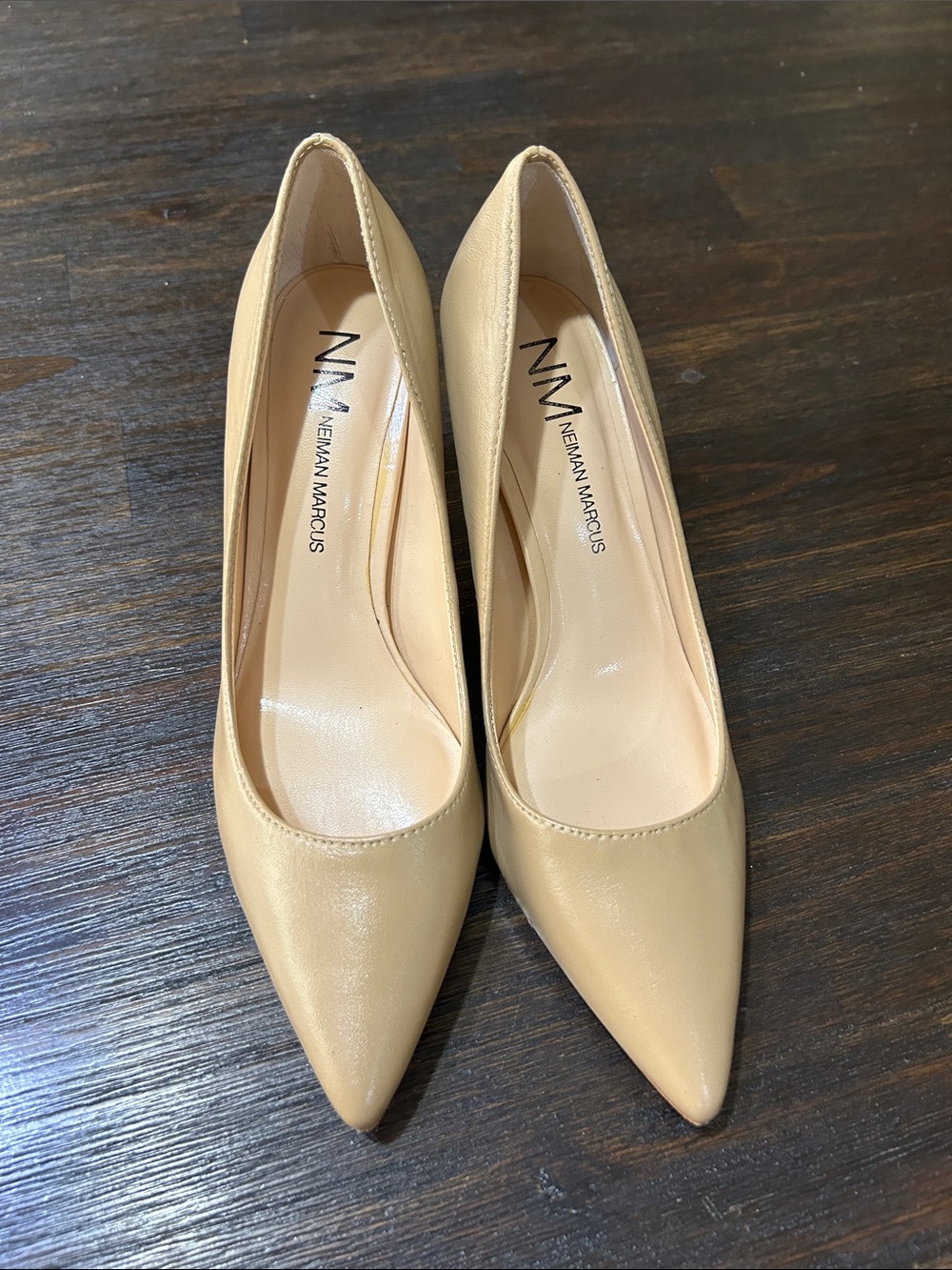Neiman Marcus Nude Pointed-Toe Leather Pumps